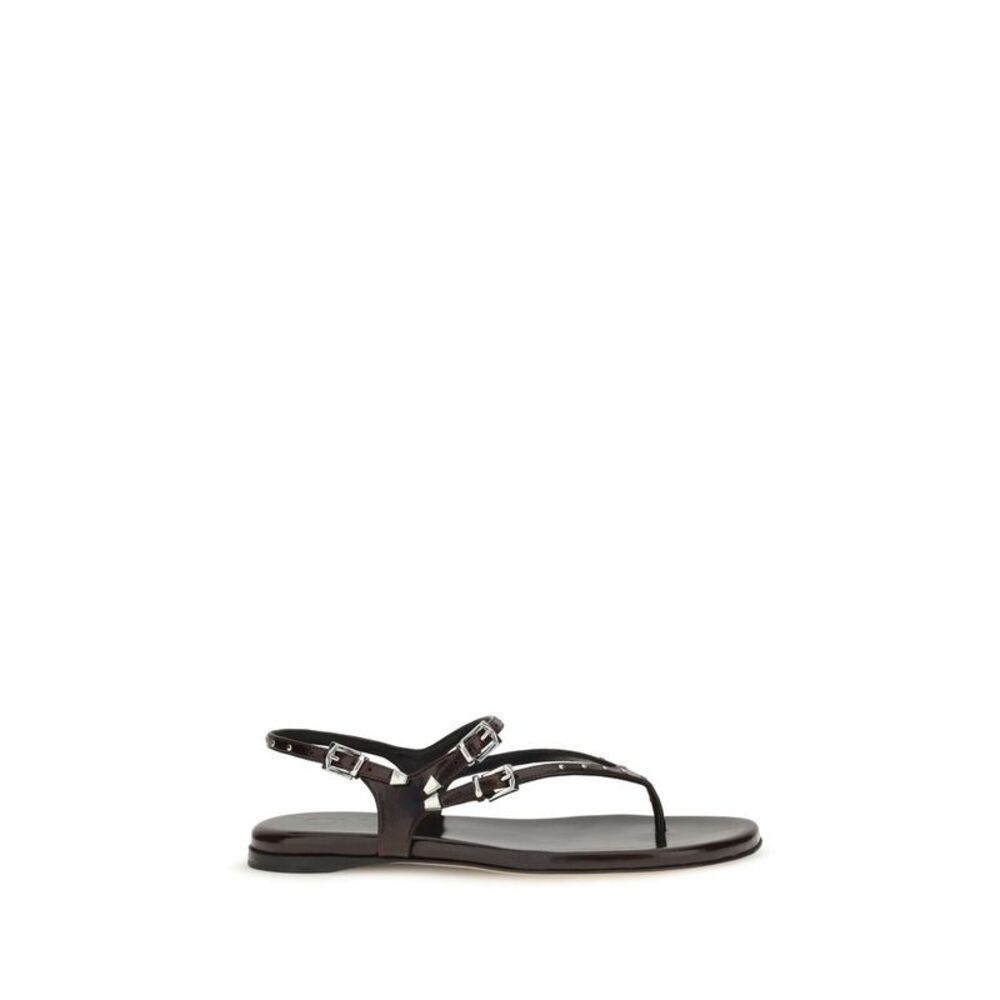 Chloé Black Calf Leather Bos Taurus Flat Women's Sandals